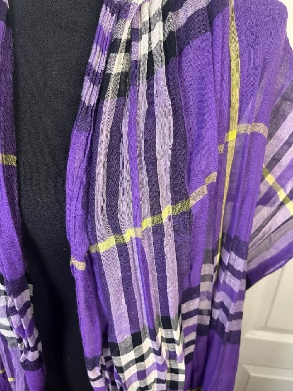 Purple White Rectangular Raw Hem Scarf Pashmina Lightweight Black Yellow